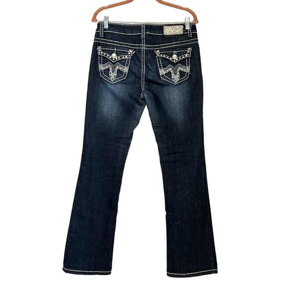 Miss Chic Women's Denim Jeans Size 9 Mid Rise Dark Wash Bling Embroidered - Picture 1 of 15